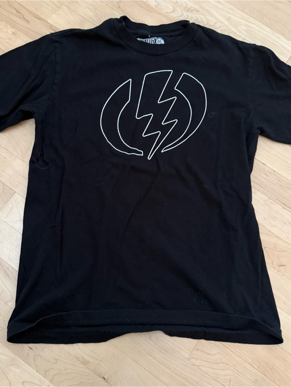 Electric Visual Volt Line Black Tee with White Lightning Bolt Graphic Medium
